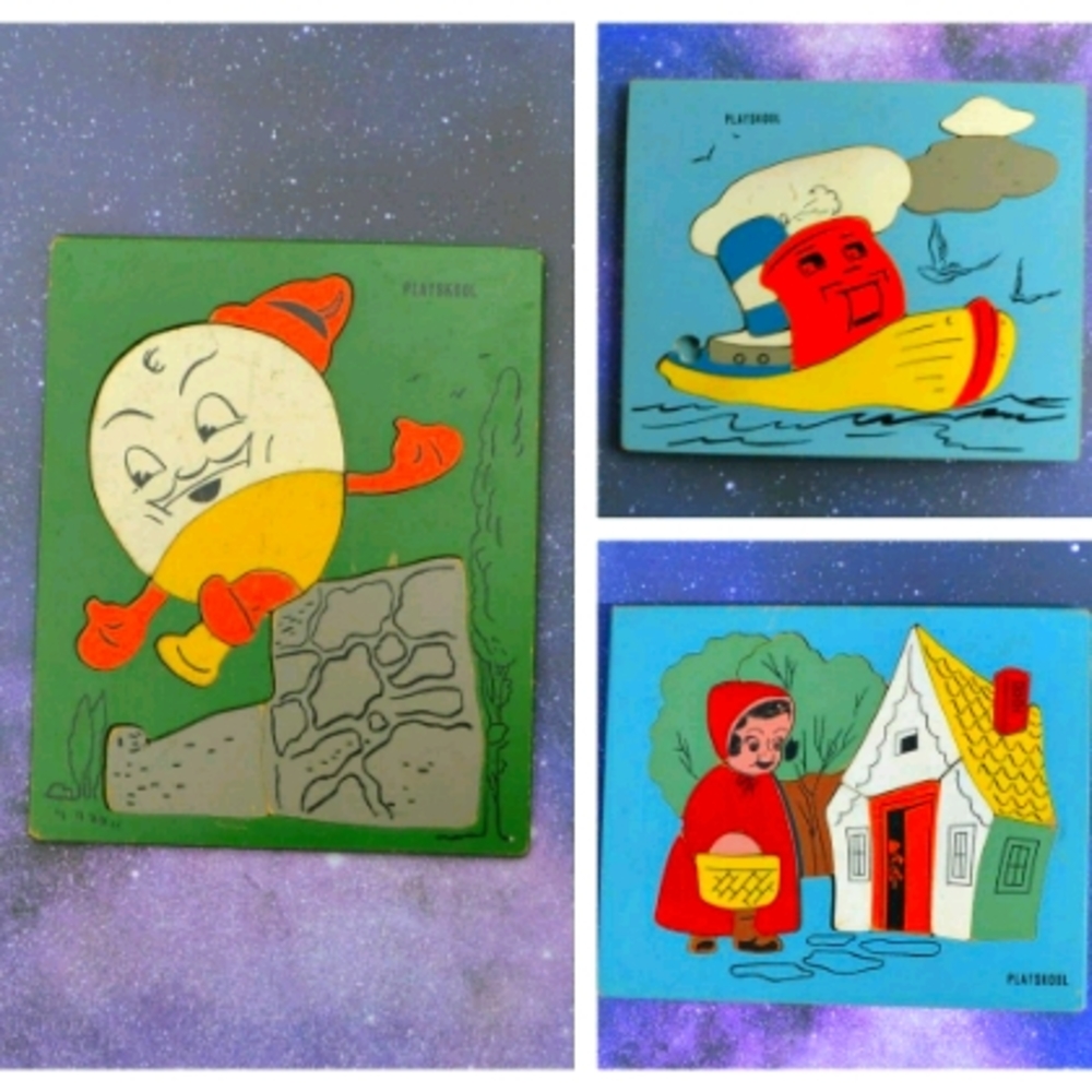 Vintage 50s-60s Playskool Wooden Puzzle Bundle